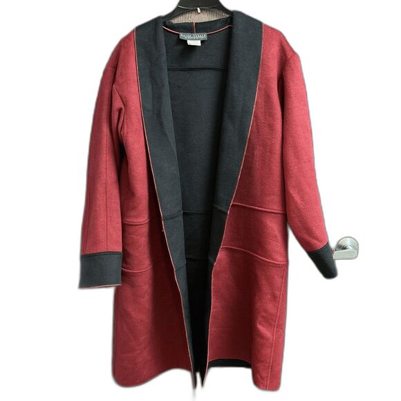 Harve Benard Benard Holtzman Wool Blend Coat Deep Red Black 14 Open Front - Picture 2 of 10